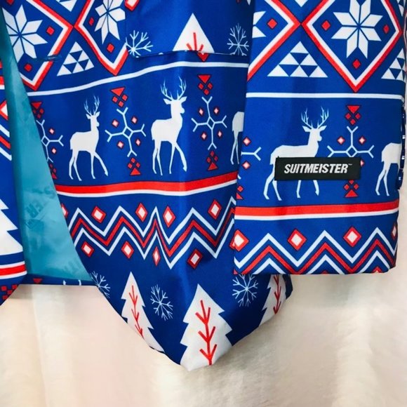 Men's Suitmeister Slim-Fit Nordic Christmas Blue Blazer - Picture 6 of 14